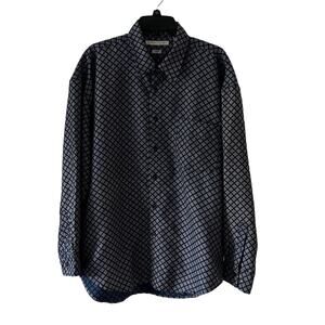 Robert Stock Mens L Blue/Navy Patterned Check Button Front Shirt